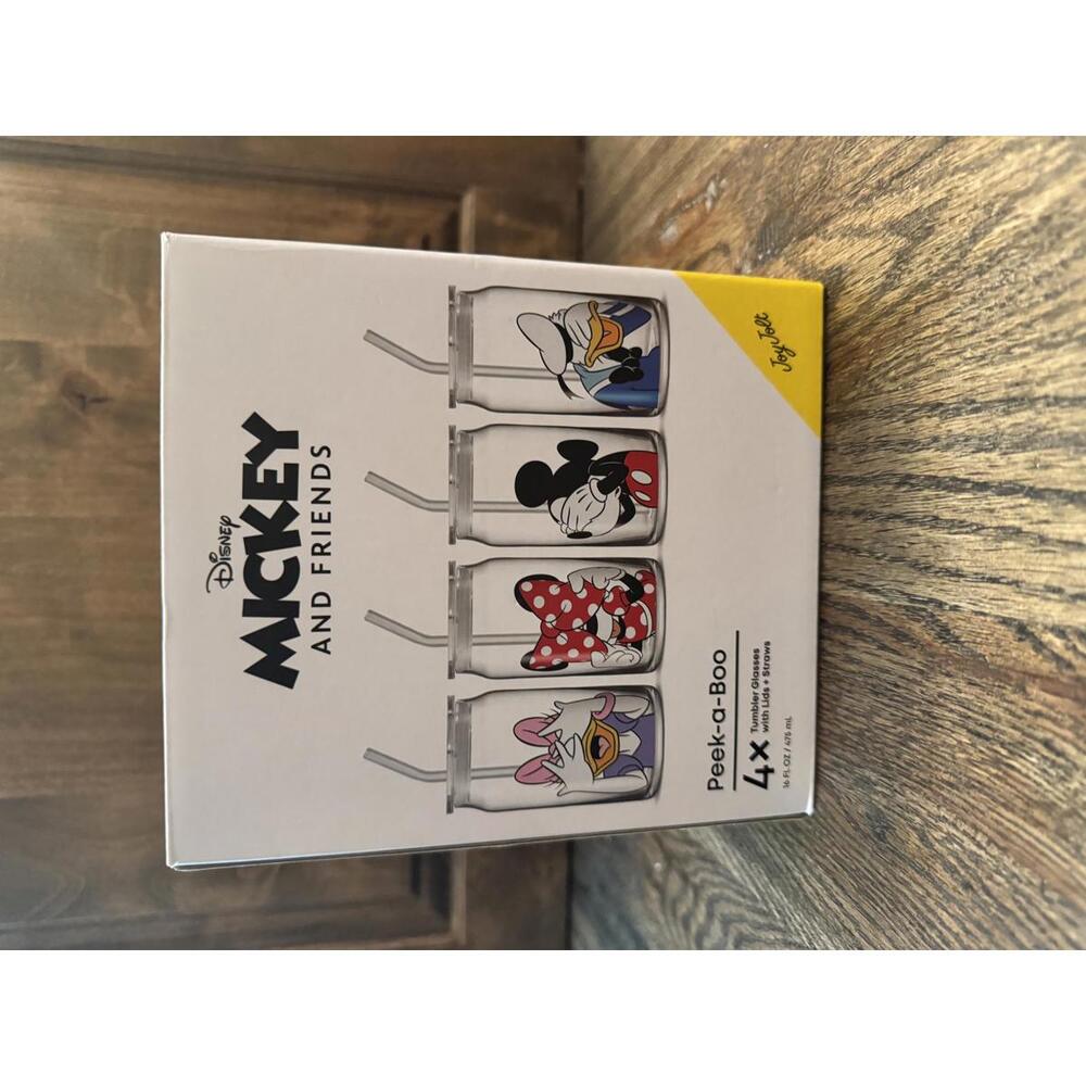 Mickey and Friends Peek-a-Boo Tumbler Glasses with Lids and Straws - Set of 4